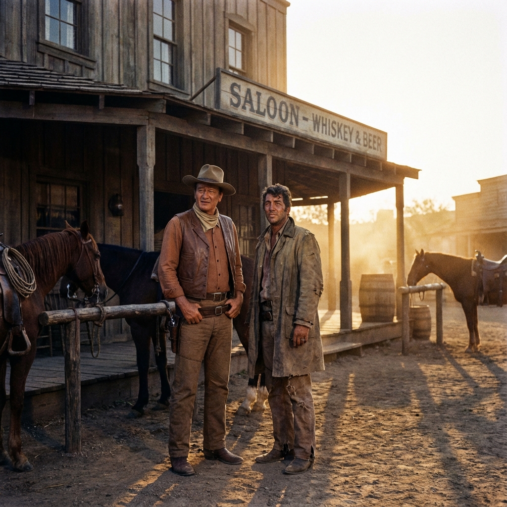 Sheriff Chance and Dude at Sunset